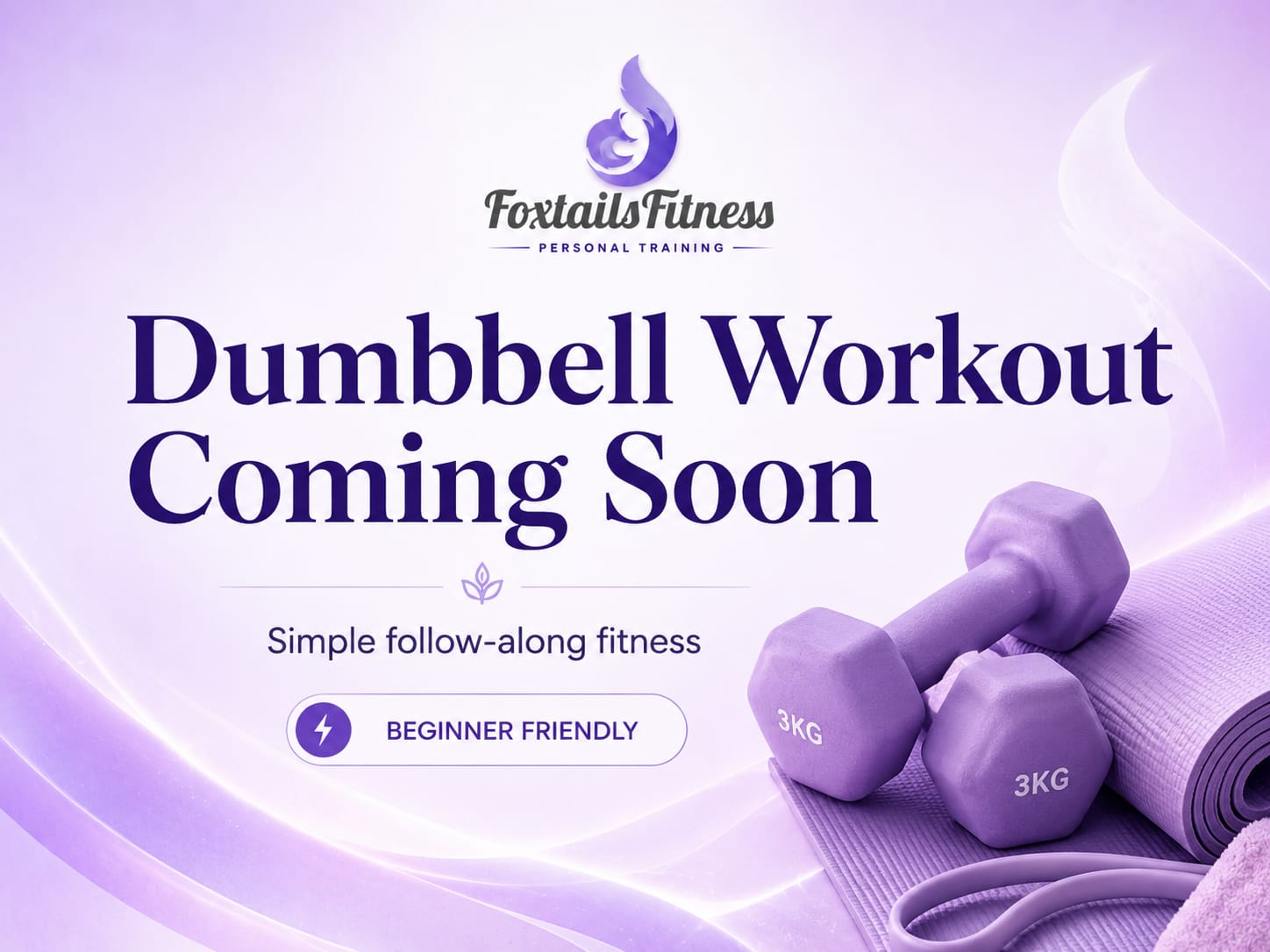 Dumbbell Workout Coming Soon template for beginner friendly fitness